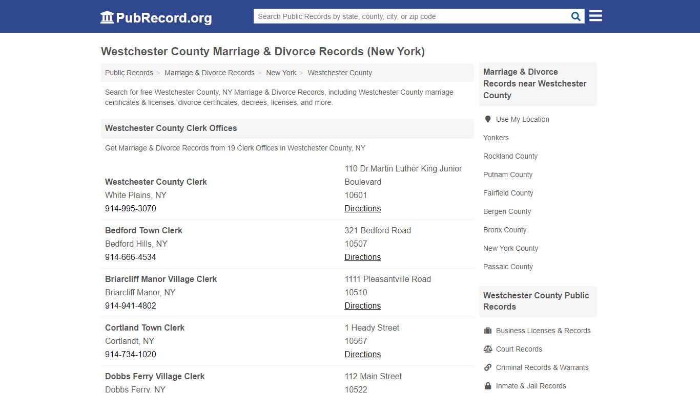 Westchester County Marriage & Divorce Records (New York)